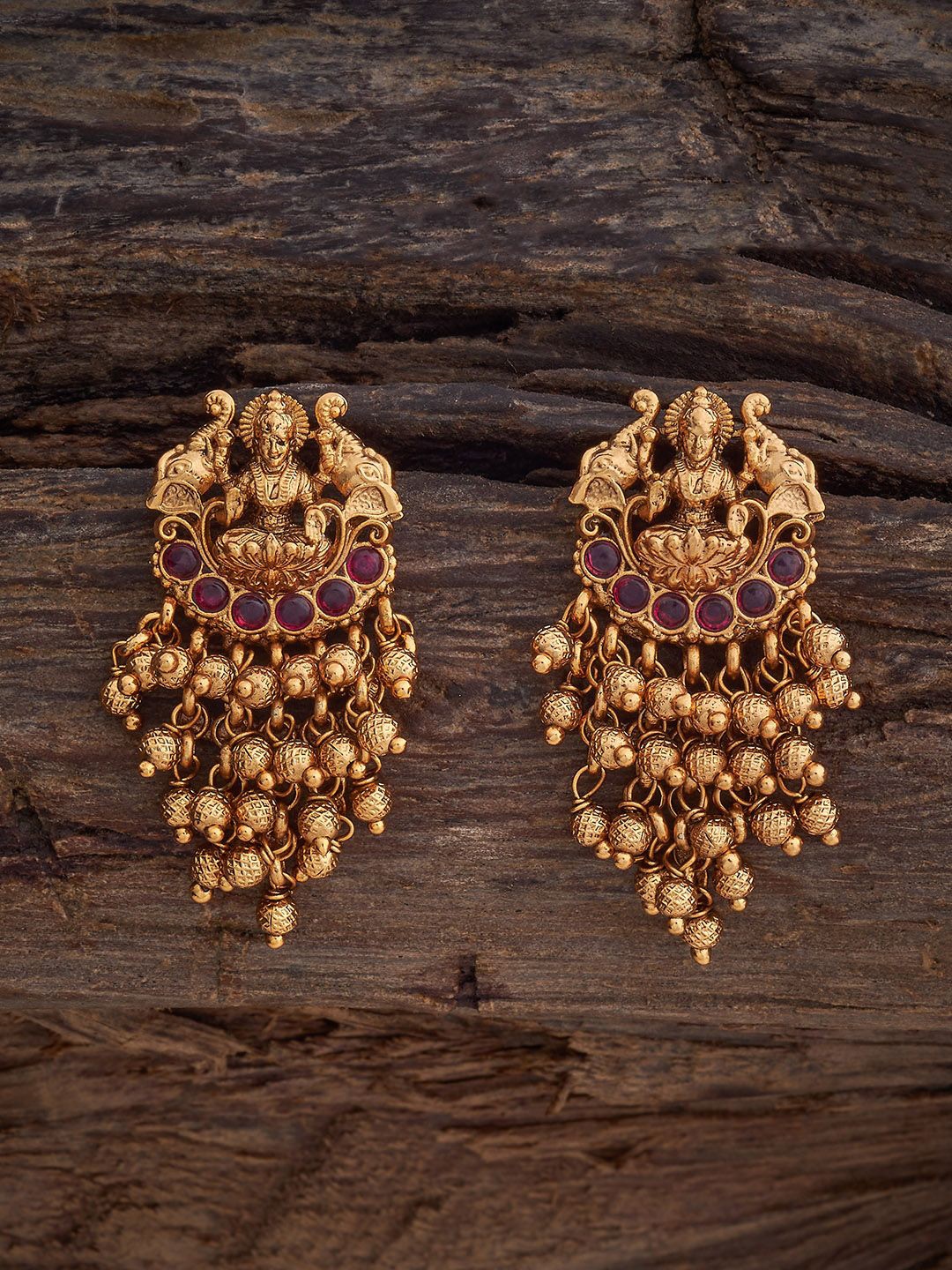 

Kushal's Fashion Jewellery Gold-Plated Teardrop Shaped Antique Drop Earrings