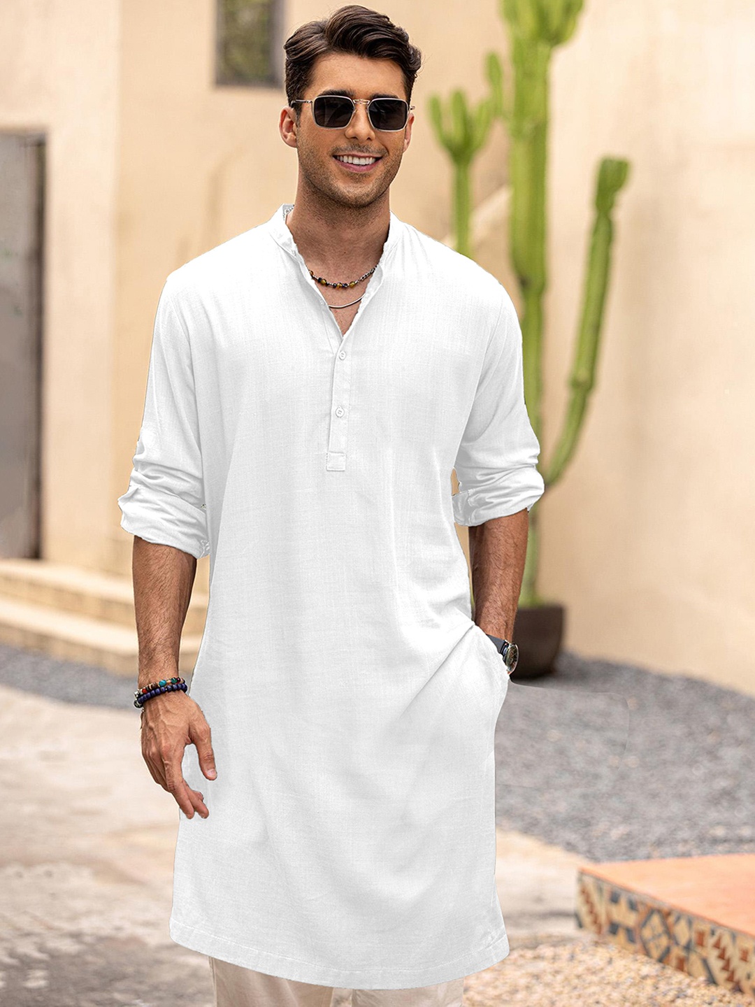 

Anouk Men Solid Long Kurta, White