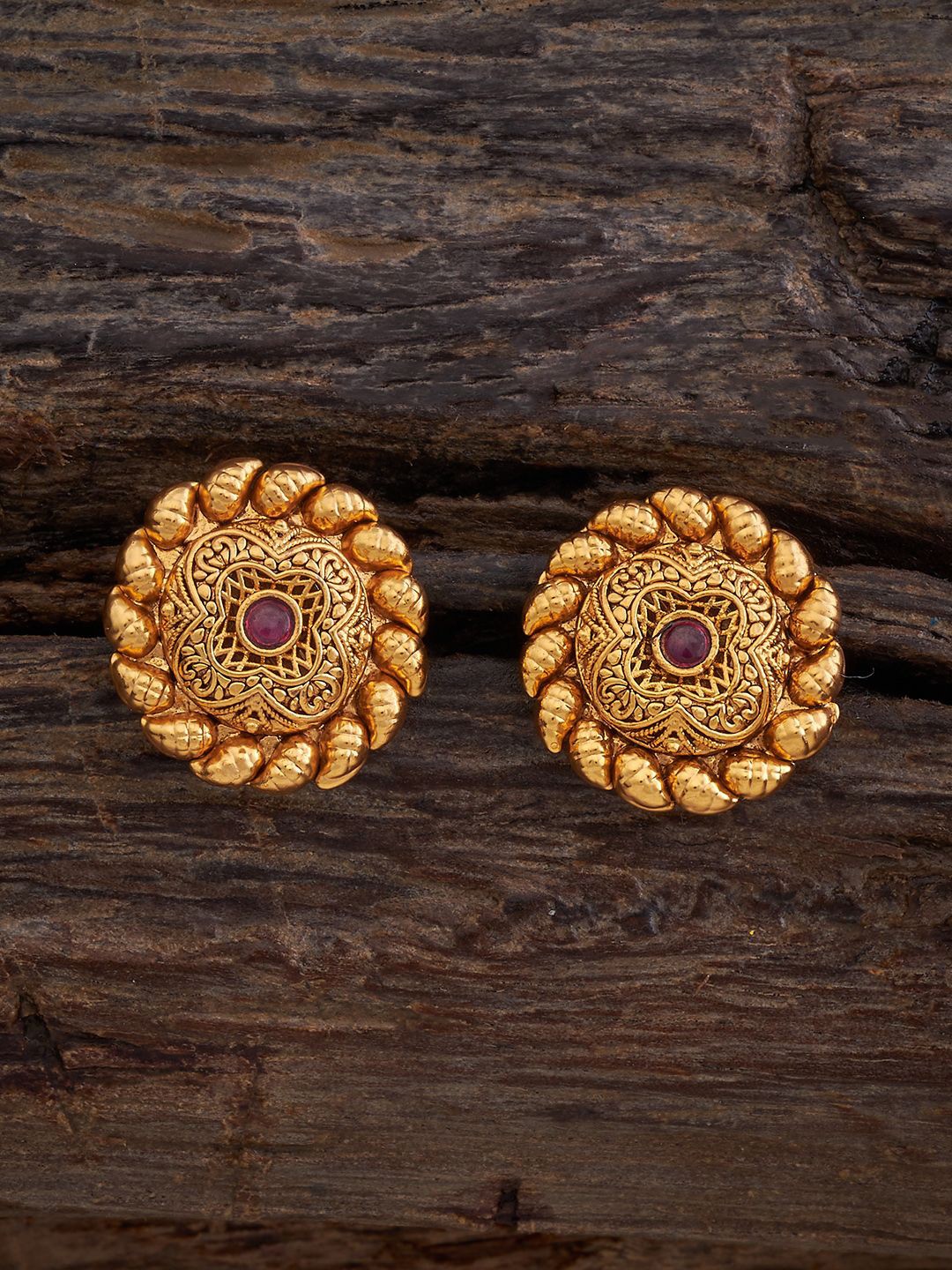 

Kushal's Fashion Jewellery Gold-Plated Circular Antique Studs