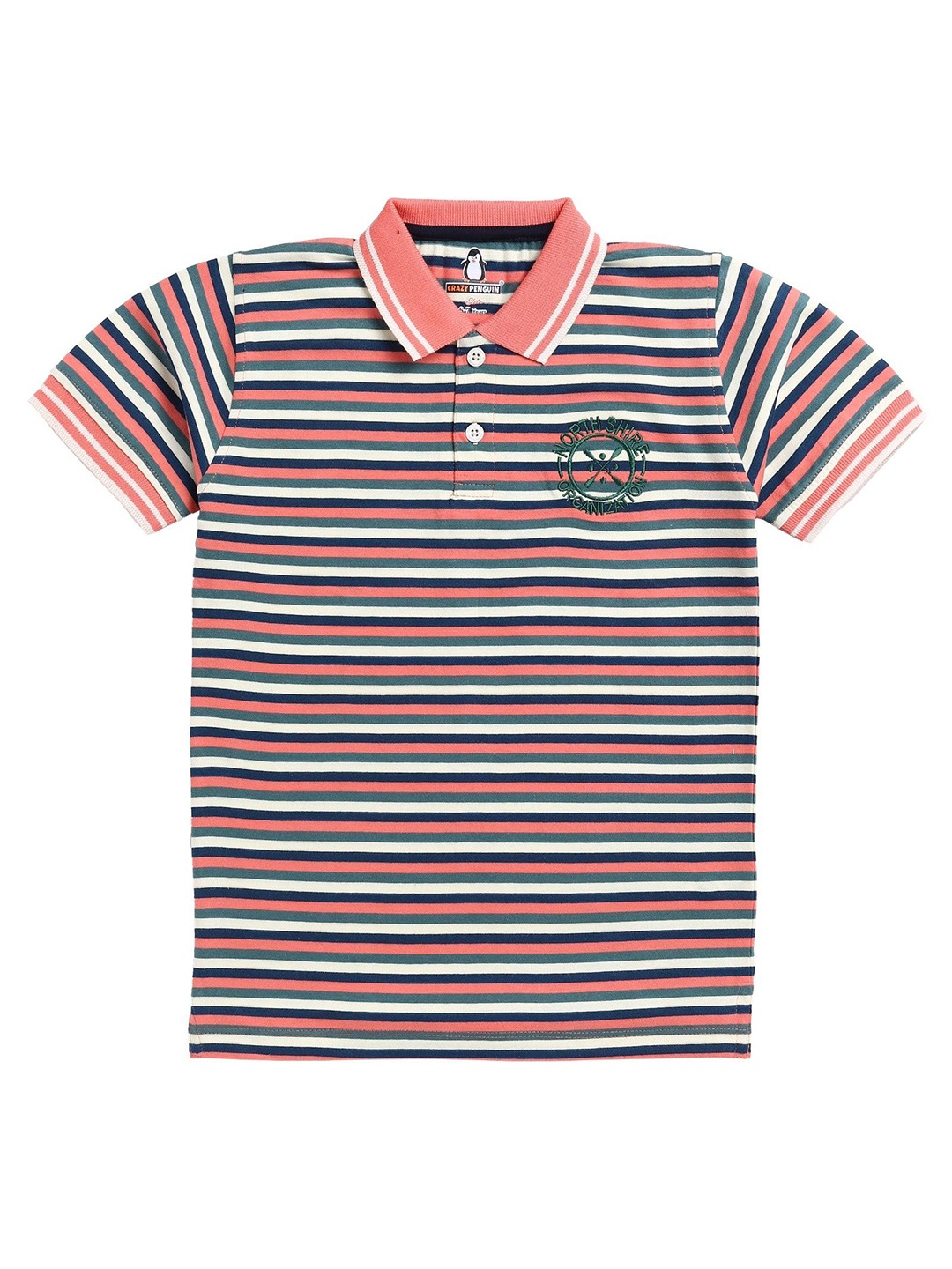 

CRAZYPENGUIN ELITE Boys Striped Polo Collar Applique T-shirt, Multi