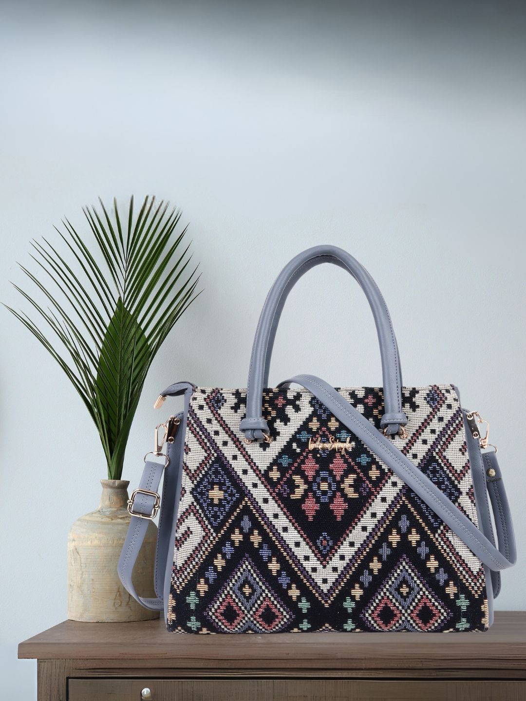 

LIKE STYLE Ethnic Motifs Textured Structured Shoulder Bag, Grey