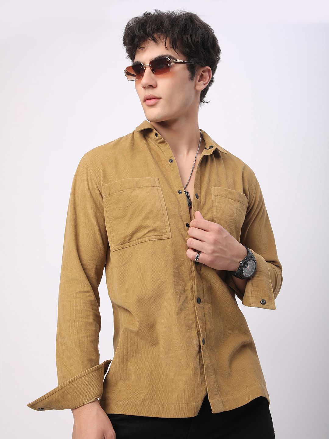 

VASTRADO Men Classic Slim Fit Opaque Casual Shirt, Khaki