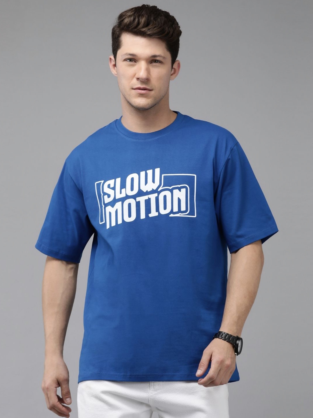 

Provogue Men Typography Printed Pockets Boxy T-shirt, Blue