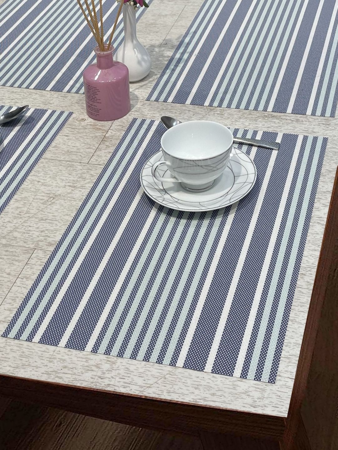 

BIANCA Alpine Blue & White 6 Pieces Striped Rectangular Table Placemats