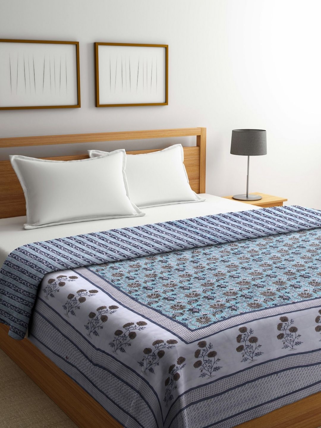 

Aura Blue & Green Floral Mild Winter 553 GSM Double Bed Quilt