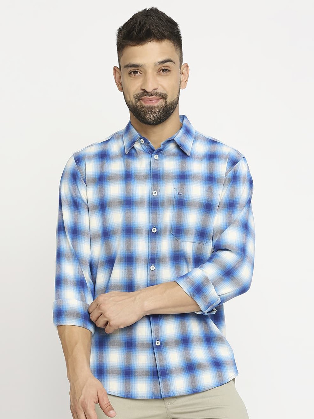 

Basics Men Slim Fit Shepherd Checks Opaque Checked Casual Shirt, Blue