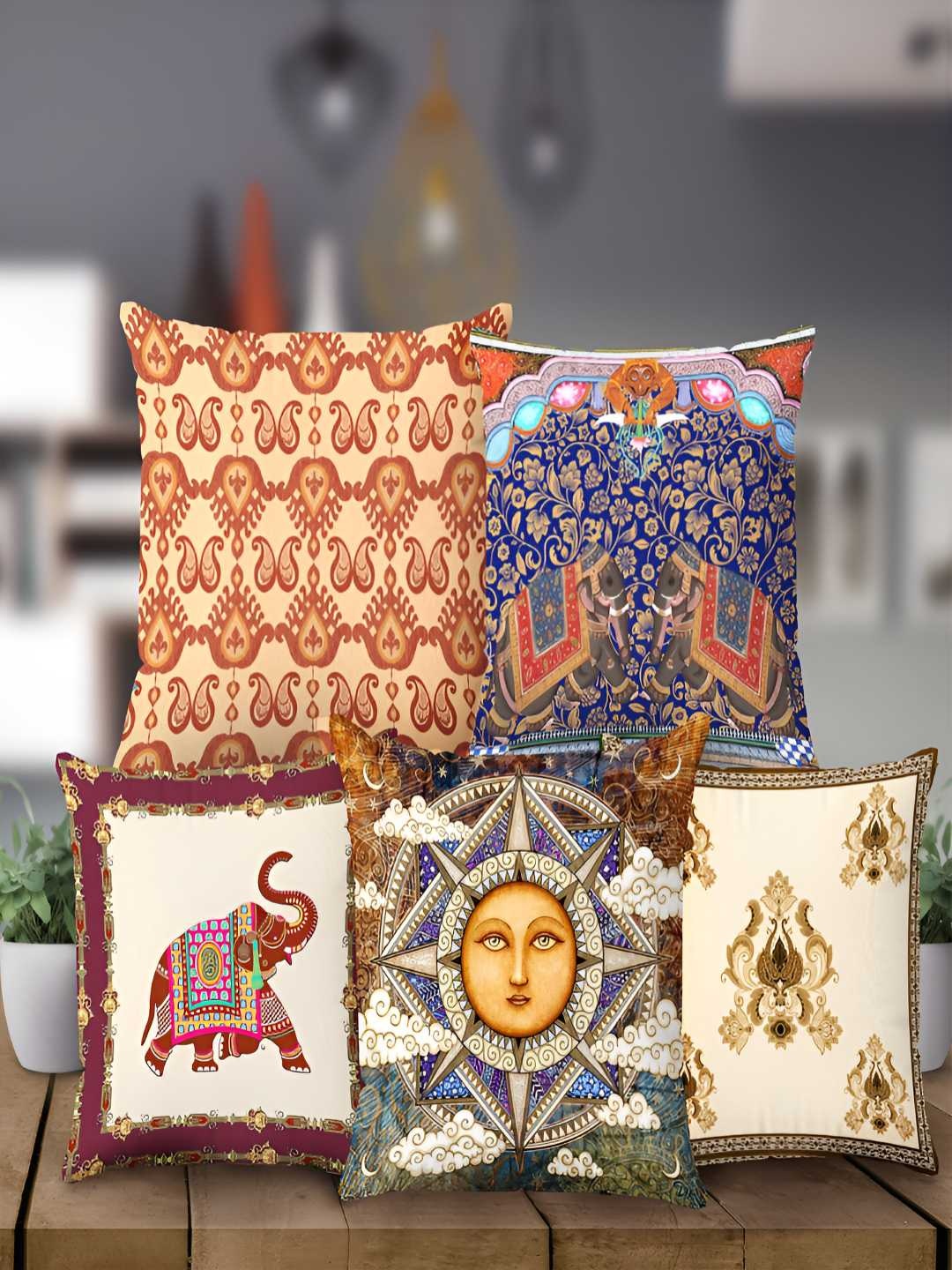 

Steve & Anderson Set of 5 Blue & Brown Printed Square Cushion Covers
