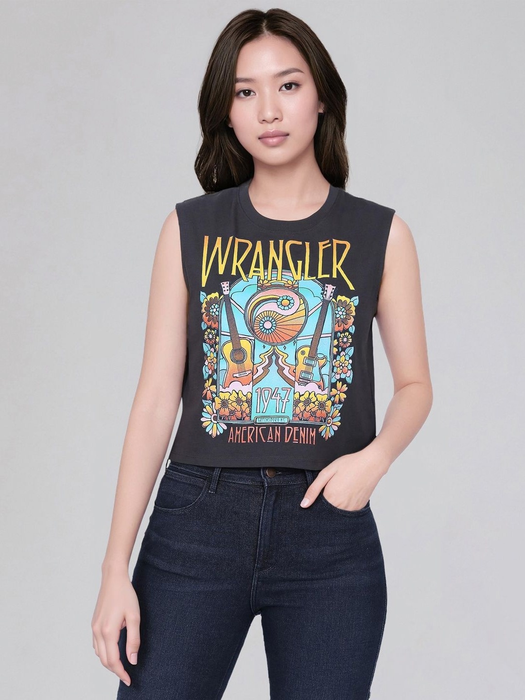 

Wrangler Women Printed Pure Cotton T-shirt, Black