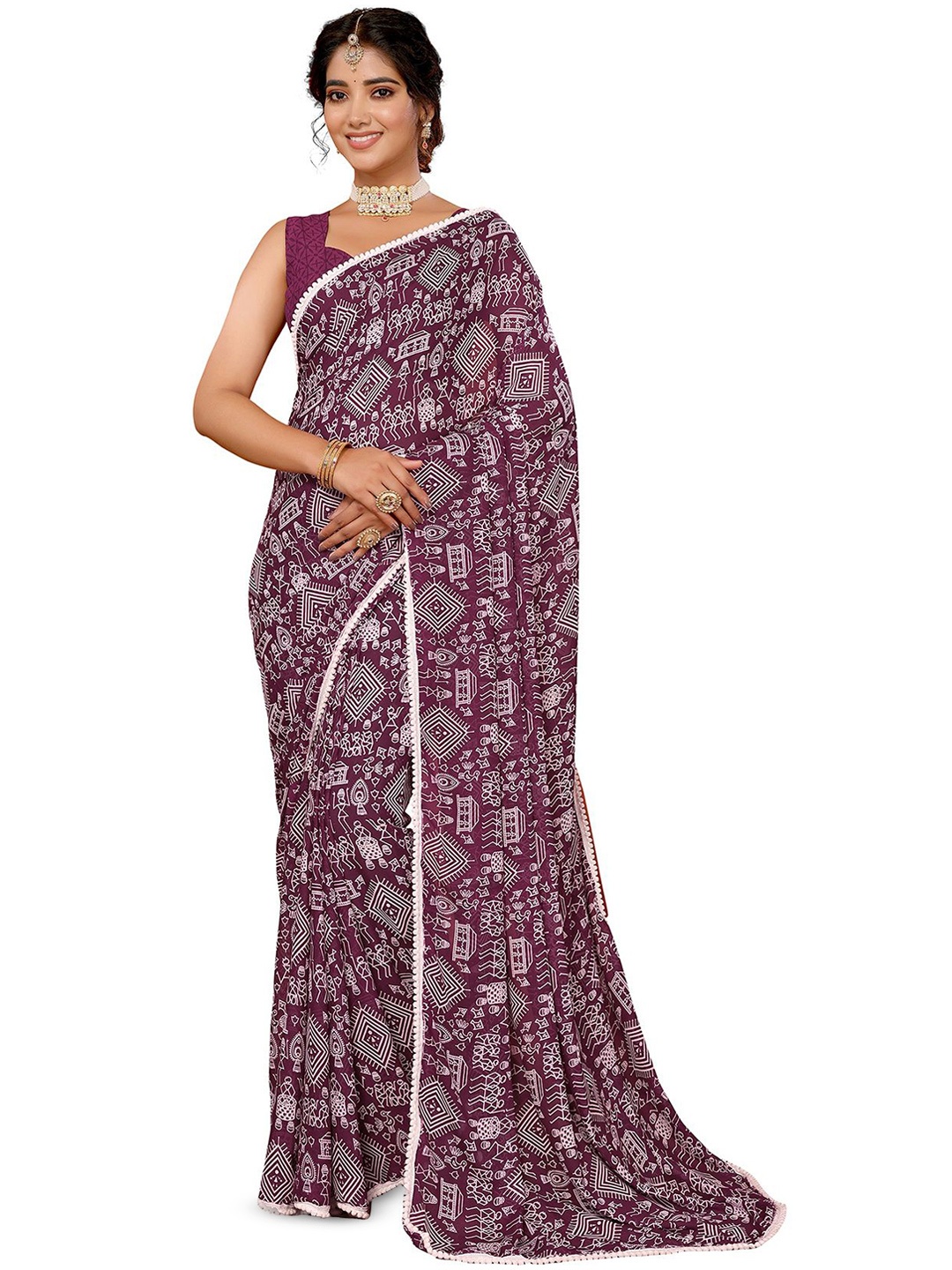 

KALINI Abstract Printed Saree, Purple