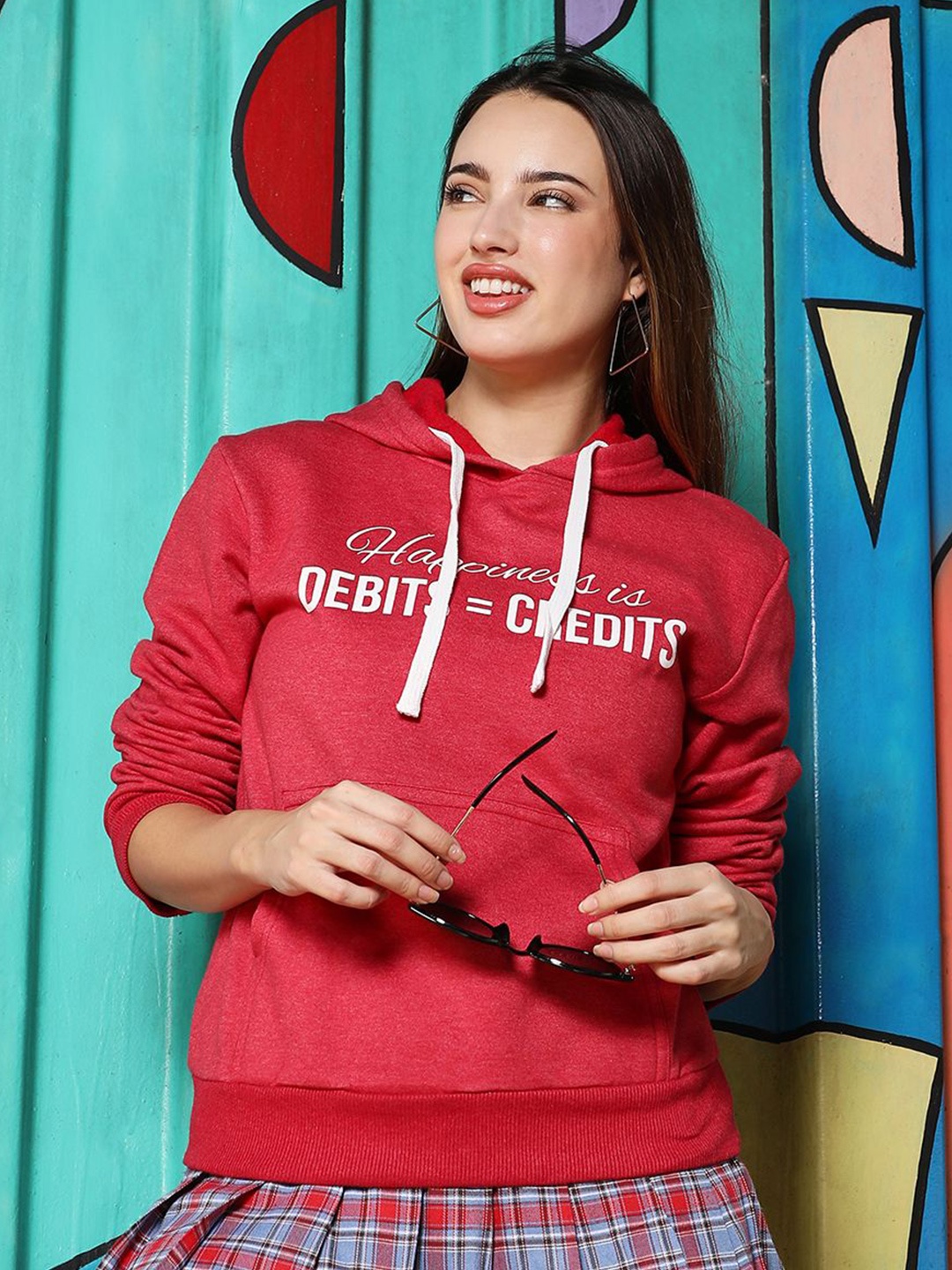 

Campus Sutra Women Typography Printed Hooded Sweatshirt, Red