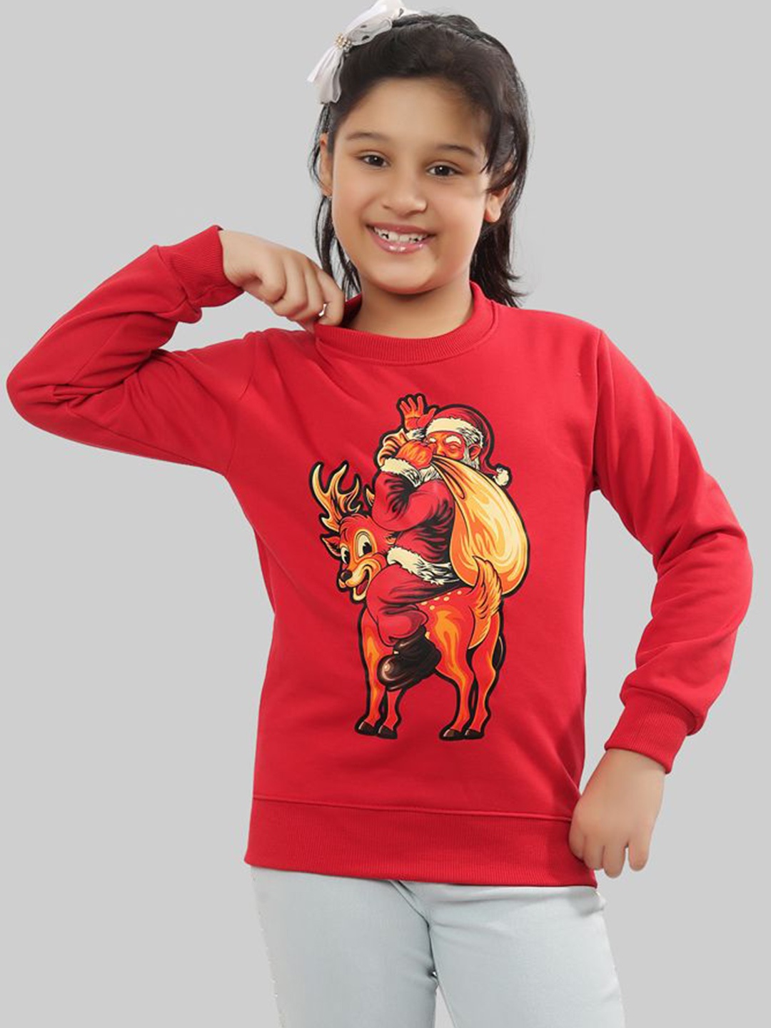 

Ninos Dreams Girls Graphic Printed Round Neck Long Sleeves Pullover Sweatshirt, Red