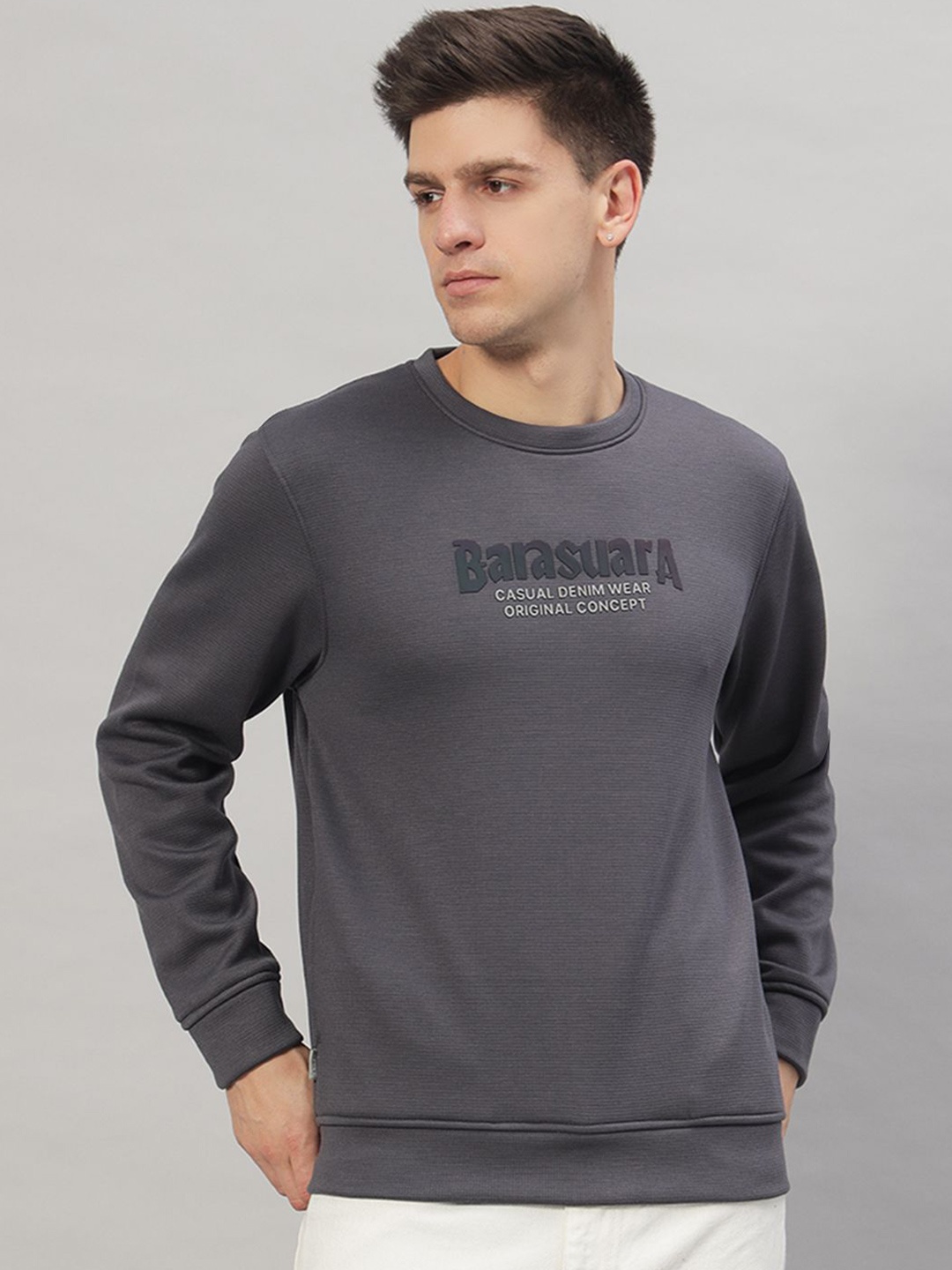 

PROFY Men Printed Pullover Sweatshirt, Charcoal