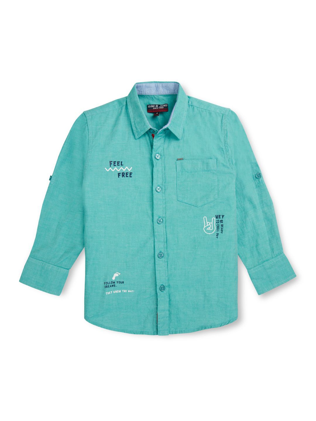 

Gini and Jony Boys Standard Opaque Printed Casual Shirt, Turquoise blue