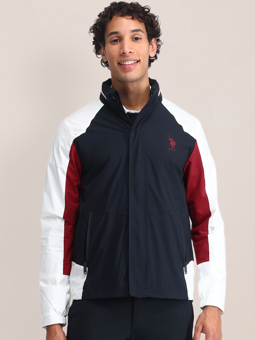 

U.S. Polo Assn. Men Colourblocked Sporty Jacket, Blue