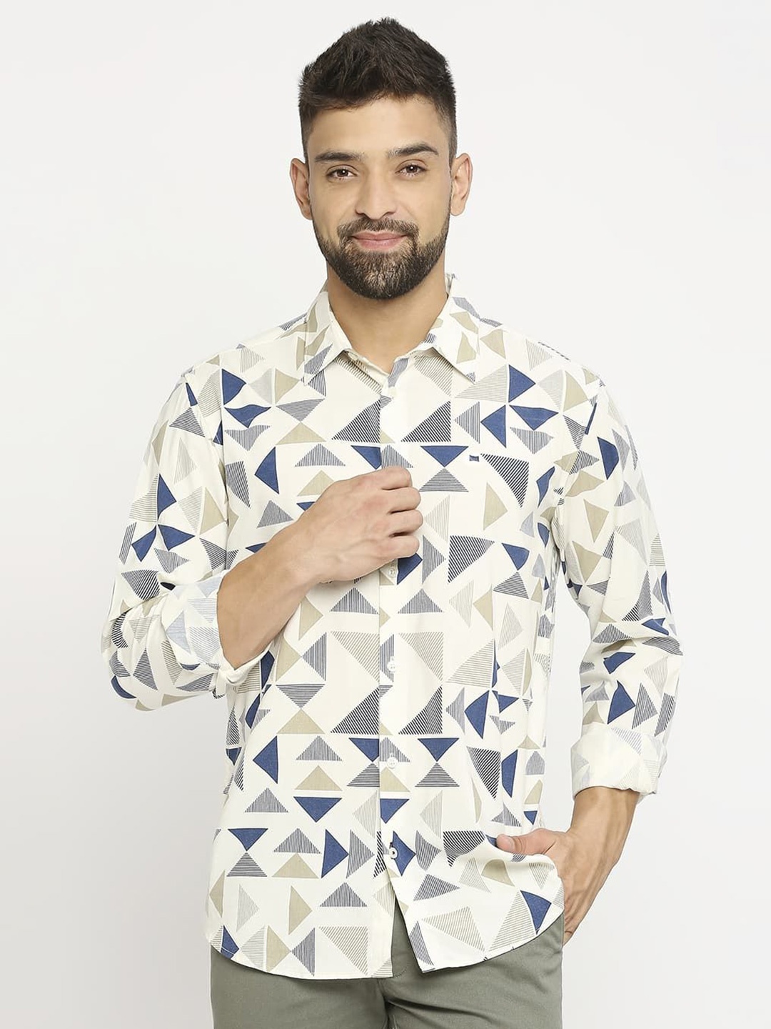 

Basics Men Slim Fit Opaque Printed Casual Shirt, Beige
