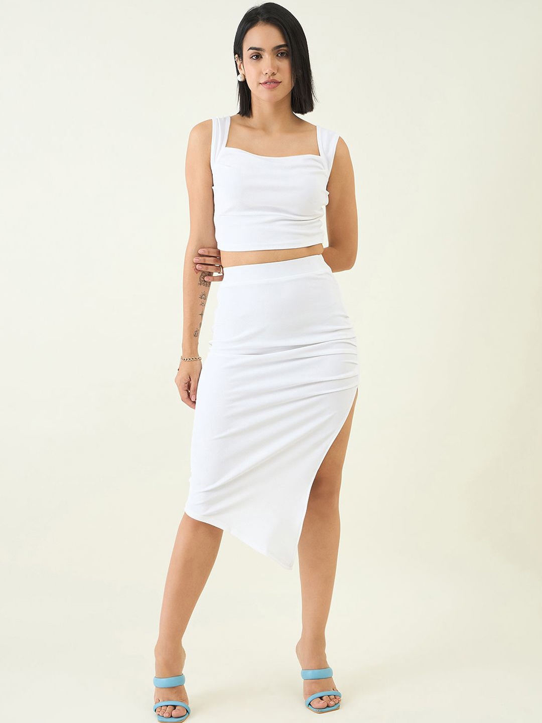 

aayu Square Neck Sleeveless Top With Skirt, White