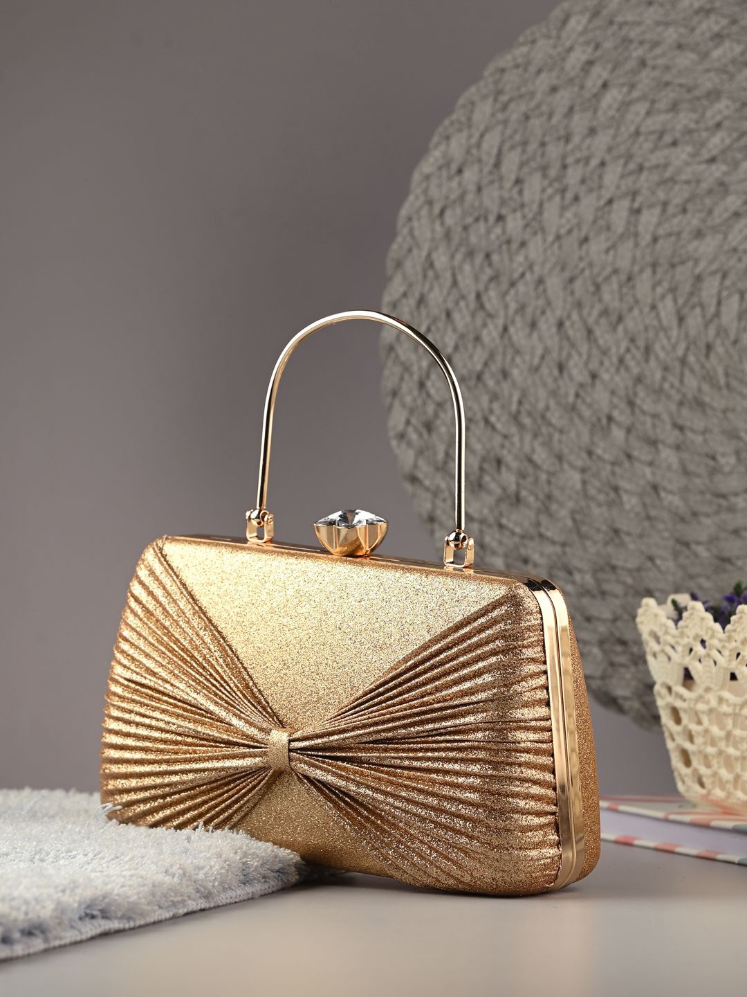 

DressBerry Embellished Box Clutch, Gold