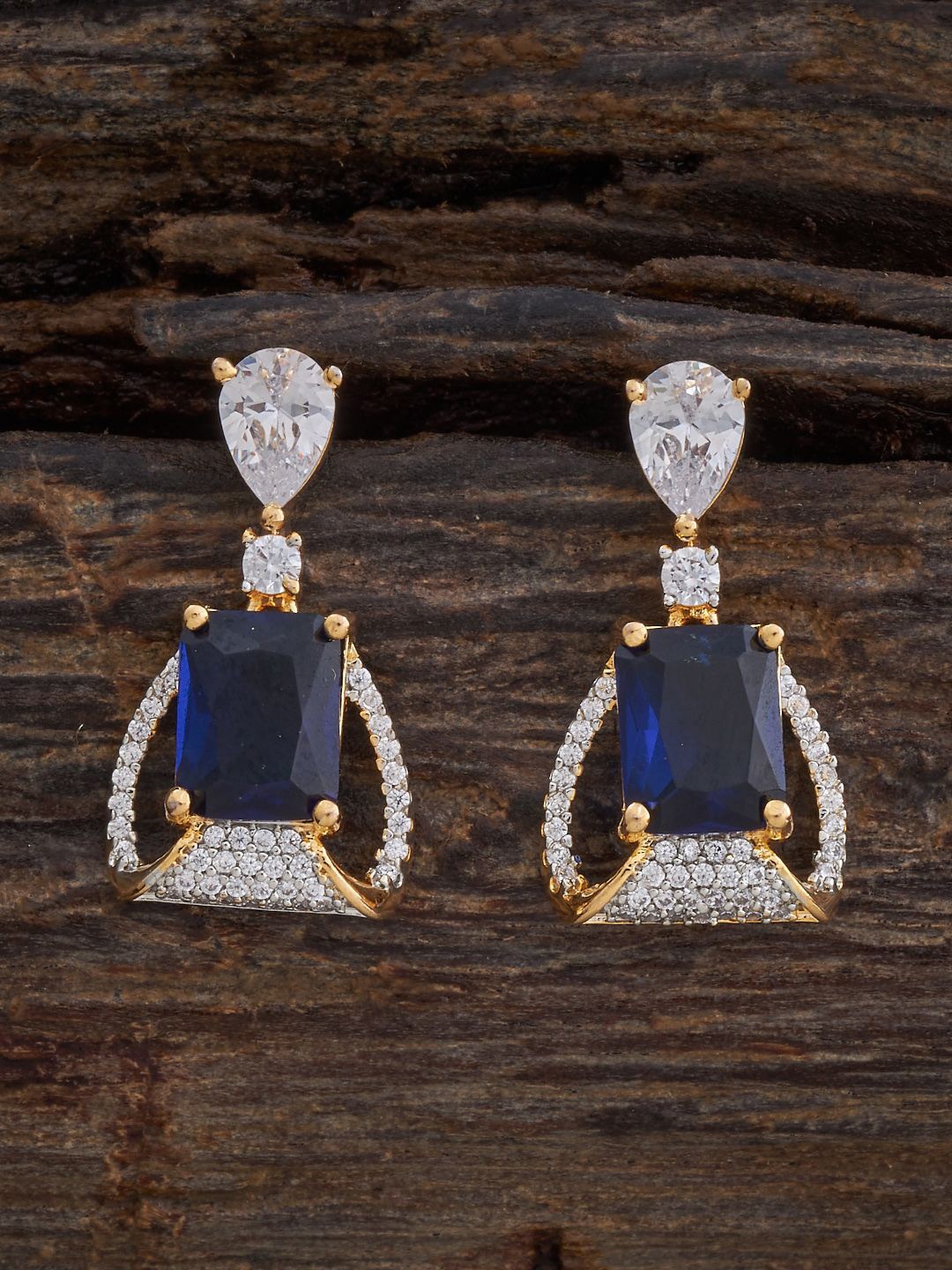 

Kushal's Fashion Jewellery Rhodium Gold-Plated CZ-Stone Studded Square Shaped Drop Earrings