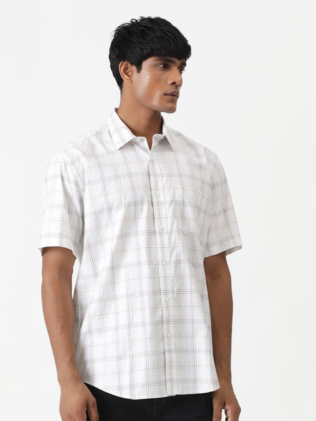 

Greenfibre Men Tartan Checks Opaque Checked Casual Shirt, White