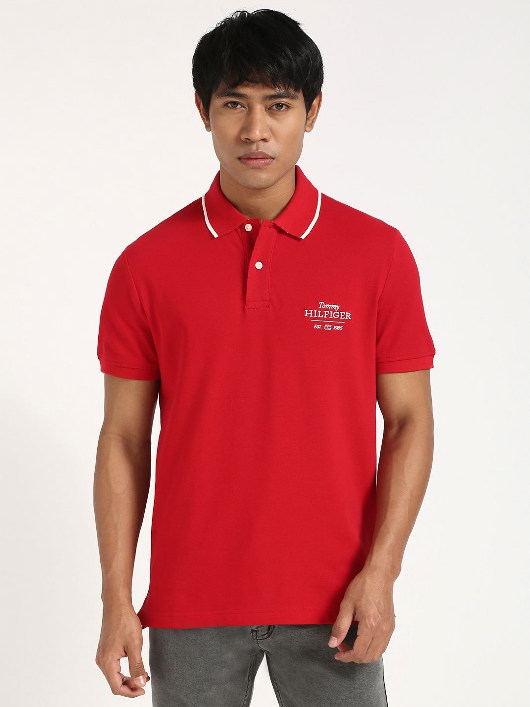 

Tommy Hilfiger Men Solid Polo Collar Cotton T-shirt, Red