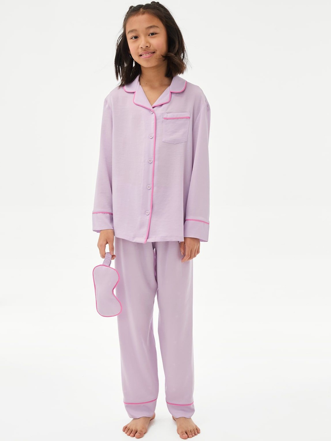 

Marks & Spencer Girls Lapel Collar Long Sleeves Night suit, Purple