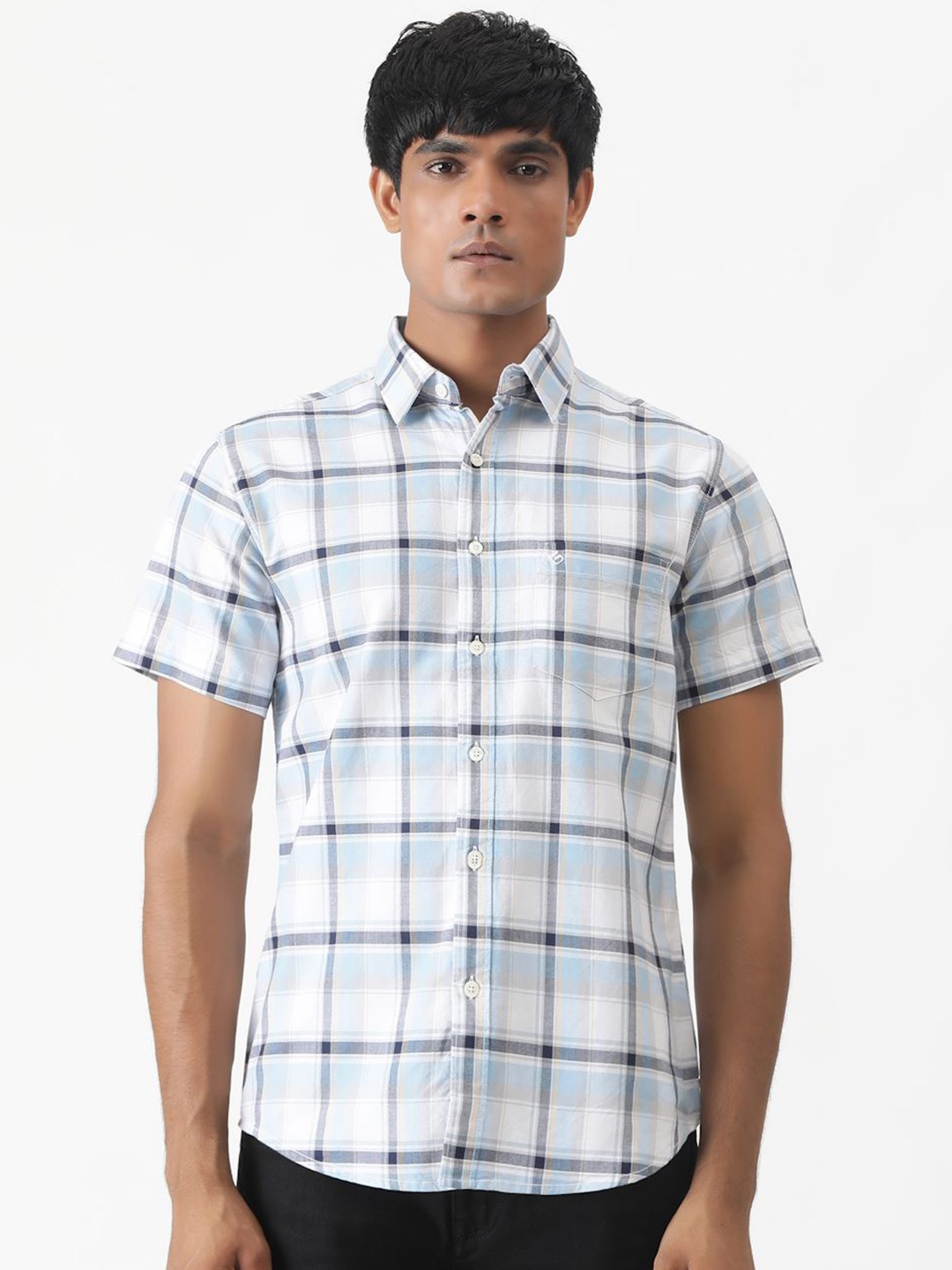 

Greenfibre Men Slim Fit Opaque Checked Casual Shirt, Blue
