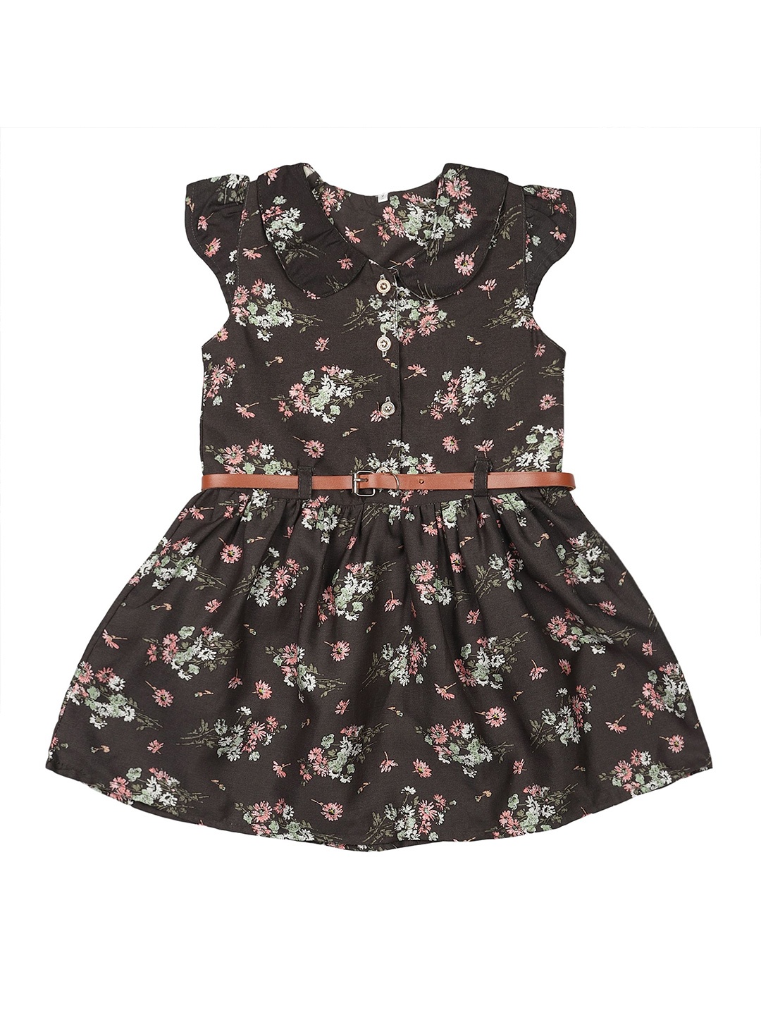 

Arshia Fashions Girls Floral Printed Cotton Sleeveless Shirt Dress, Black
