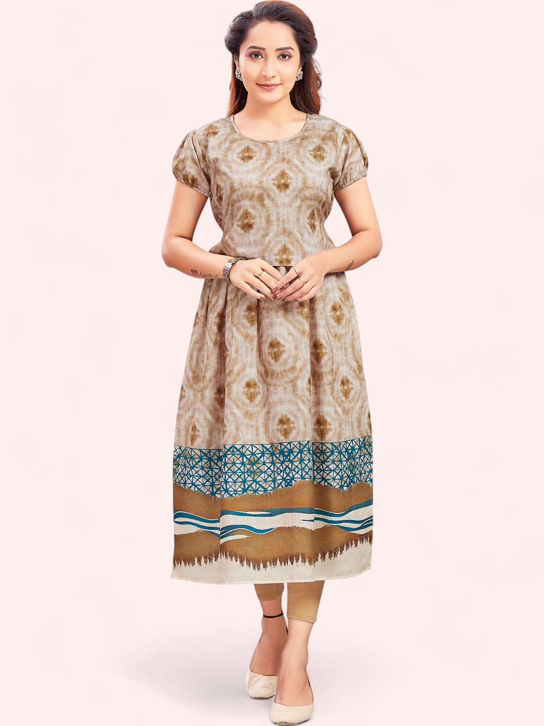 

RITIJYA Women Floral Printed Floral Maternity Kurta, Beige