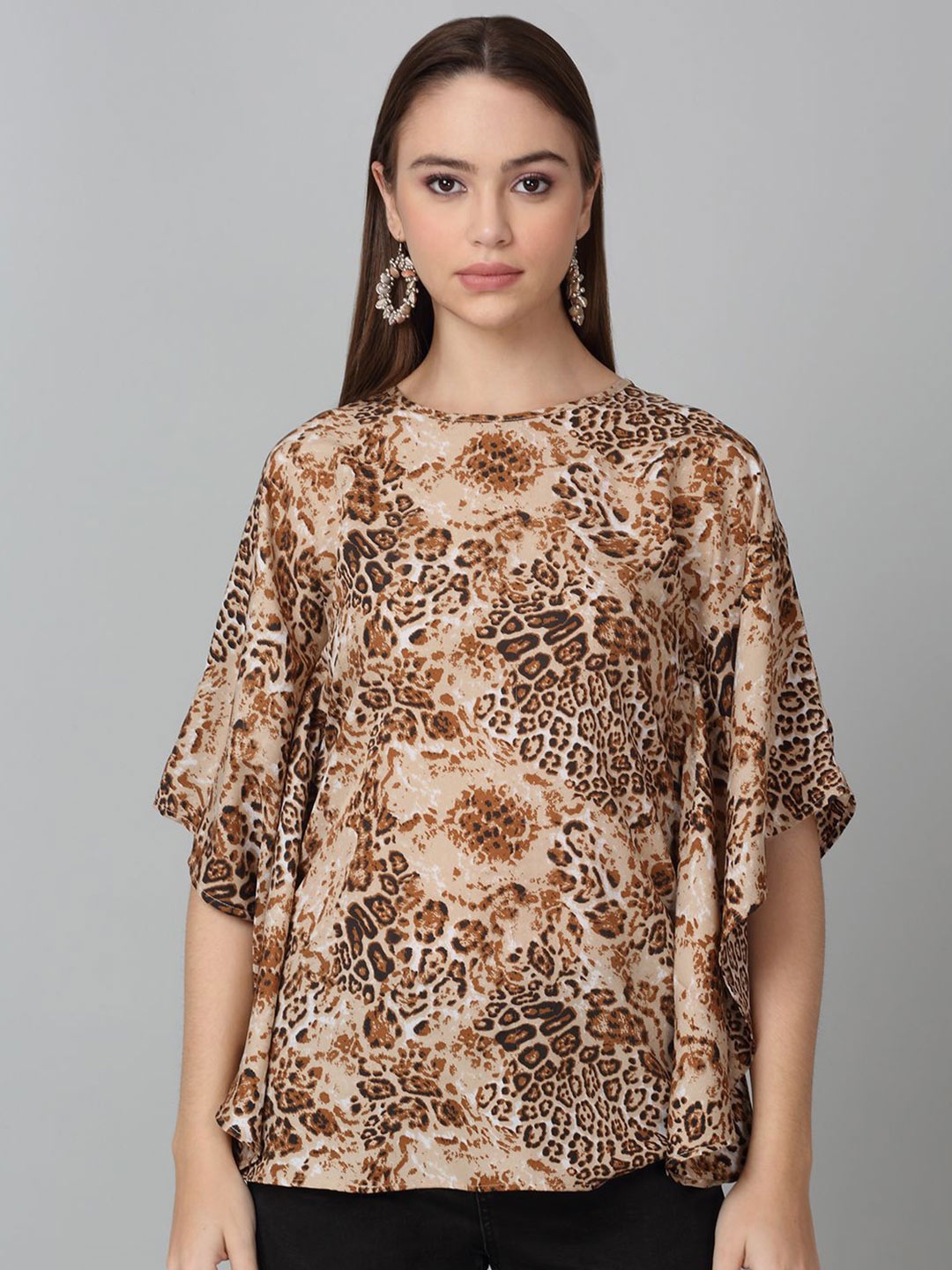 

Dressitude Animal Printed Kimono Sleeve Kaftan Top, Brown