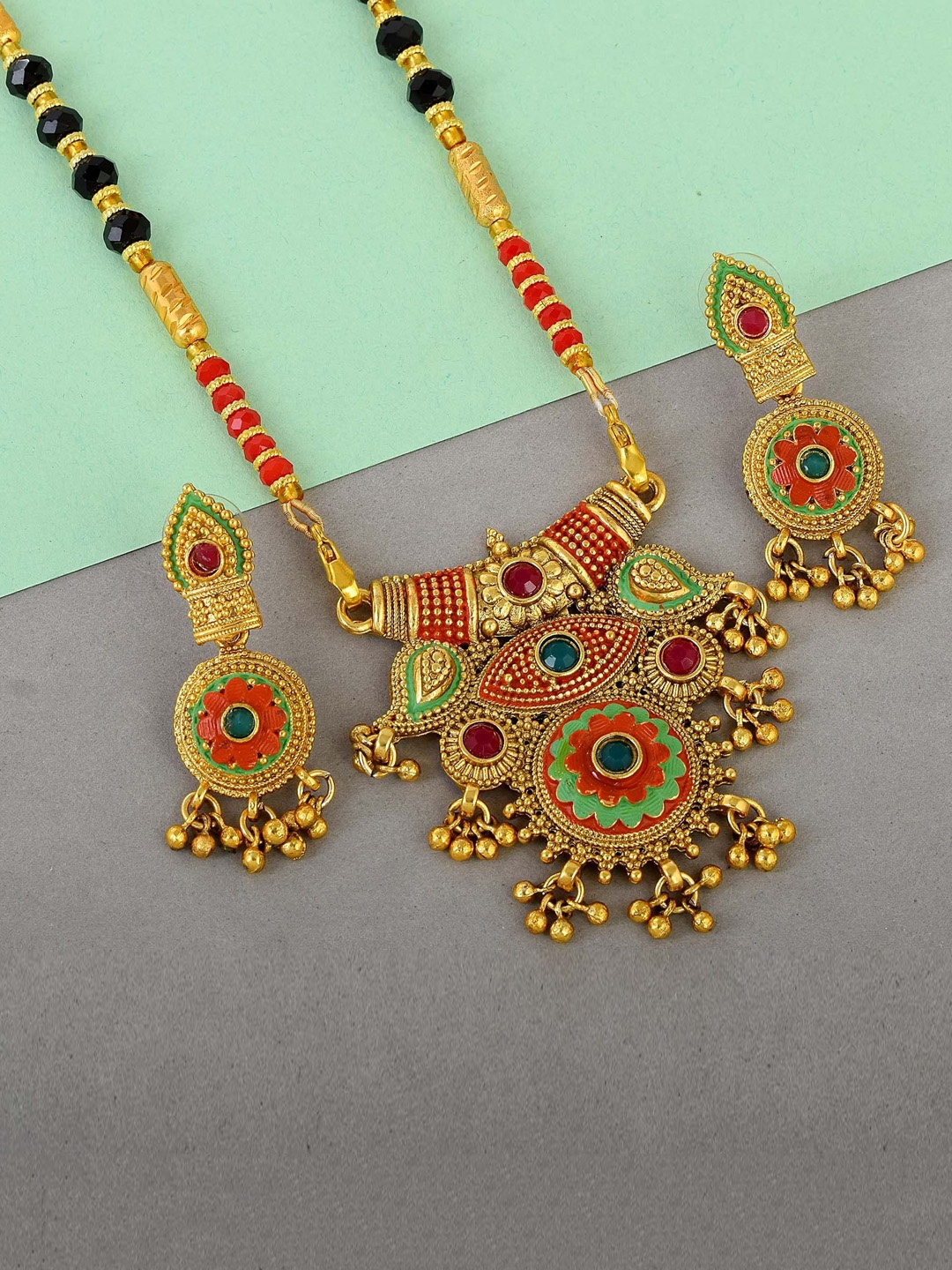 

MEMOIR Gold-Plated Beaded Royal Rajwada Elegant Long Mangalsutra