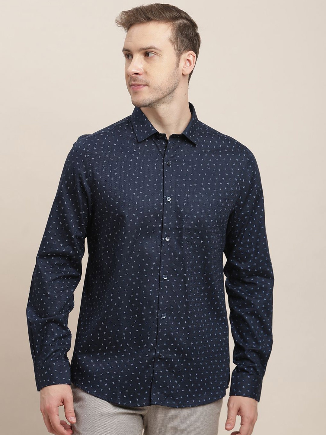 

Turtle Men Classic Slim Fit Opaque Printed Formal Shirt, Blue