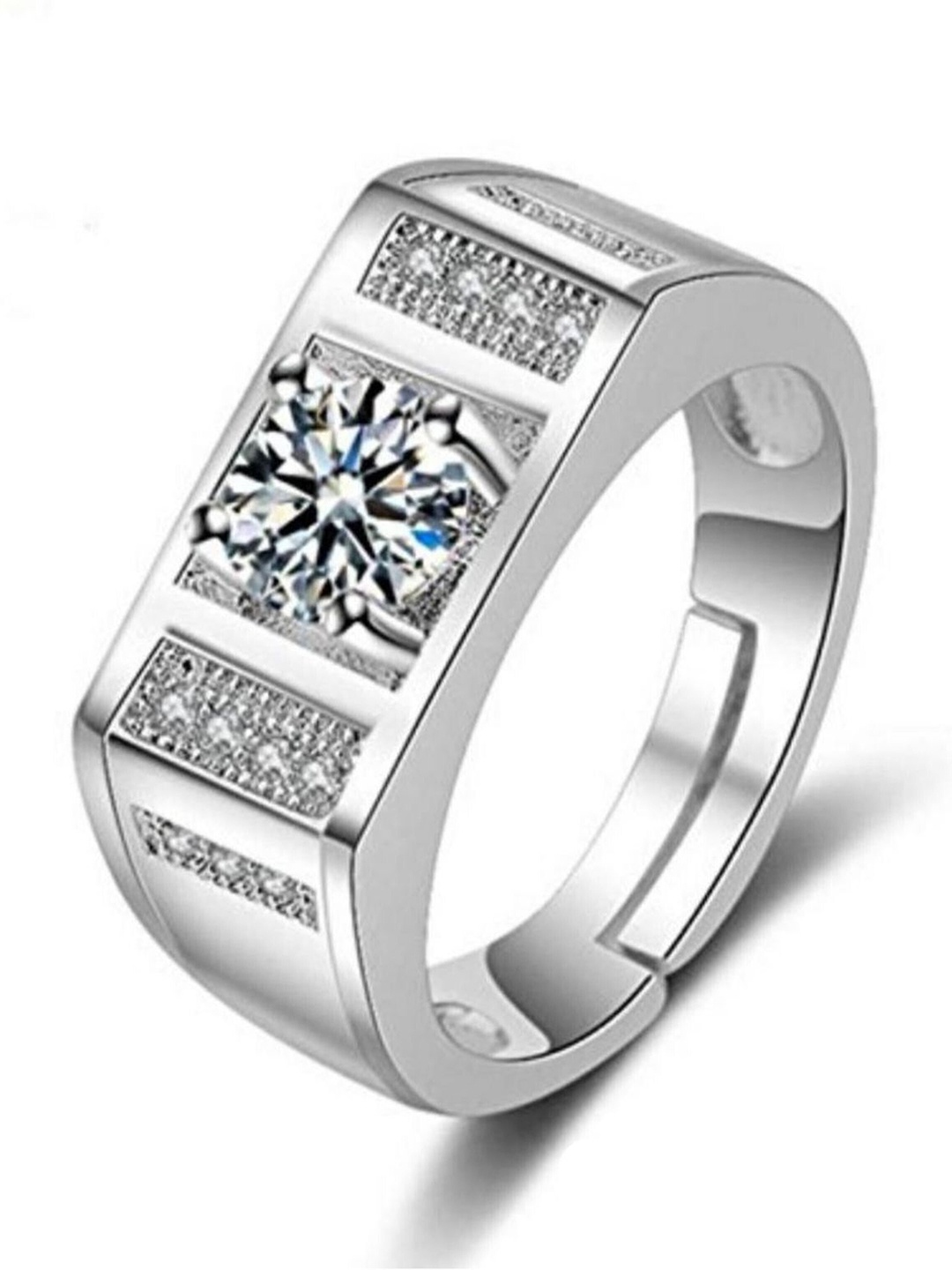 

Lila Men Sterling Silver AD Stone-studded Adjustable Ring