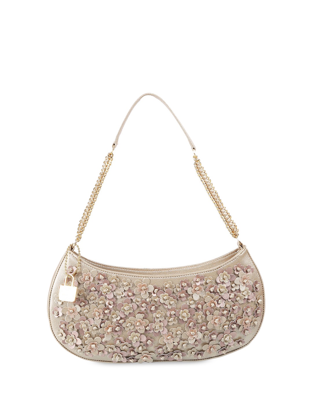 

Cheemo Floral Textured Half Moon Shoulder Bag, Gold