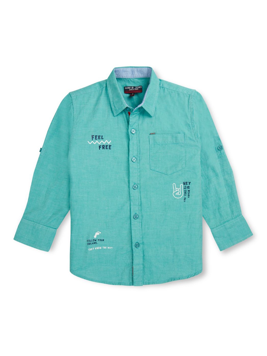 

Gini and Jony Boys Standard Opaque Printed Casual Shirt, Turquoise blue