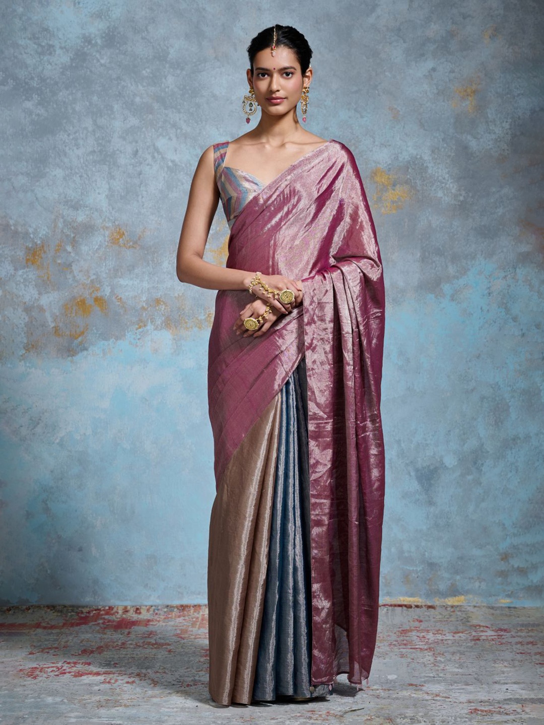

Dressfolk Chitra Chanderi Saree With Blouse Piece, Pink