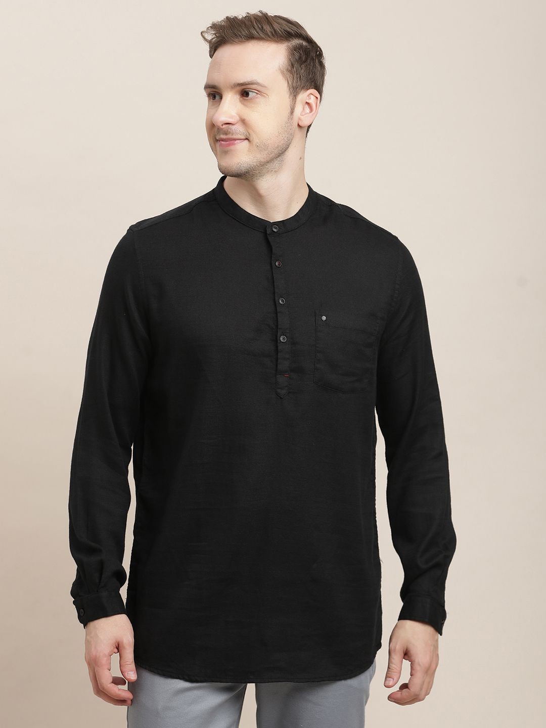 

Turtle Men Relaxed Slim Fit Opaque Casual Shirt, Black