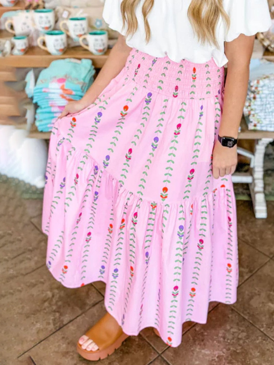 

StyleCast Women Floral Printed Tiered Maxi Skirt, Pink