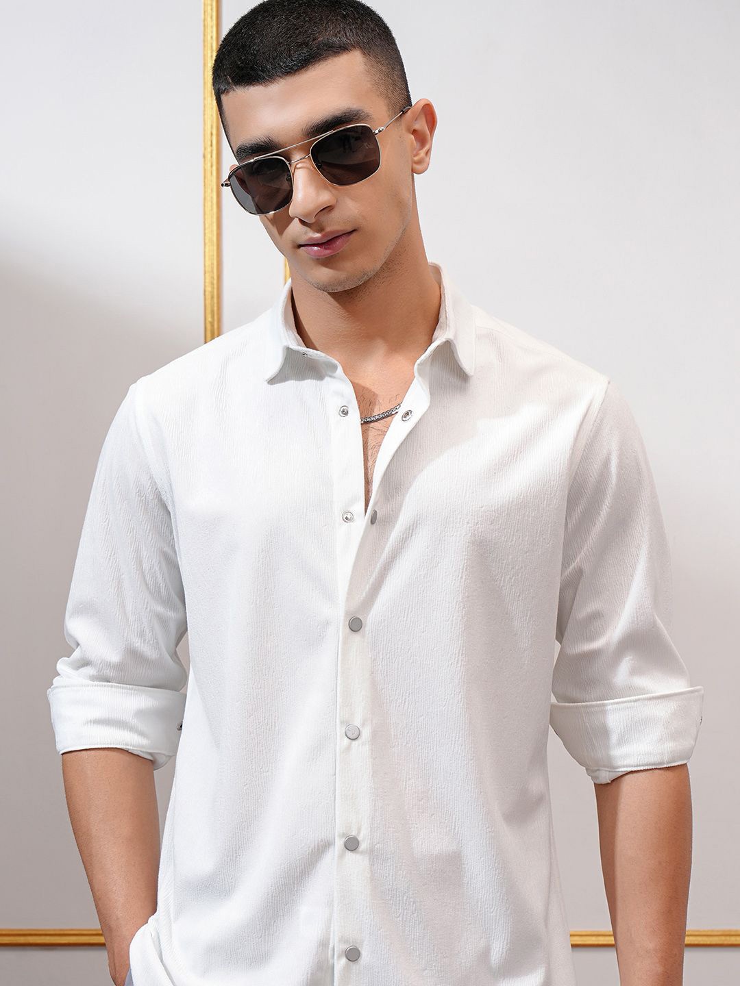 

HIGHLANDER Men Slim Fit Opaque Casual Shirt, White