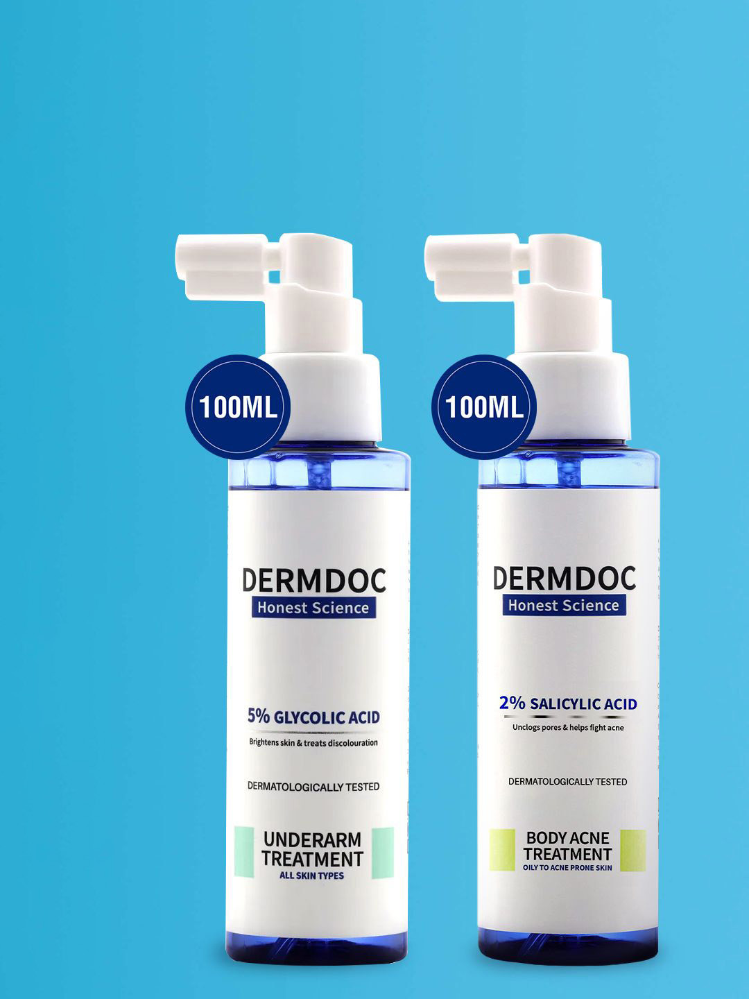 

DermDoc Set Of 2 5% Glycolic Acid Underarm& 2% Salicylic Acid Body Acne Toner - 100ml Each, White