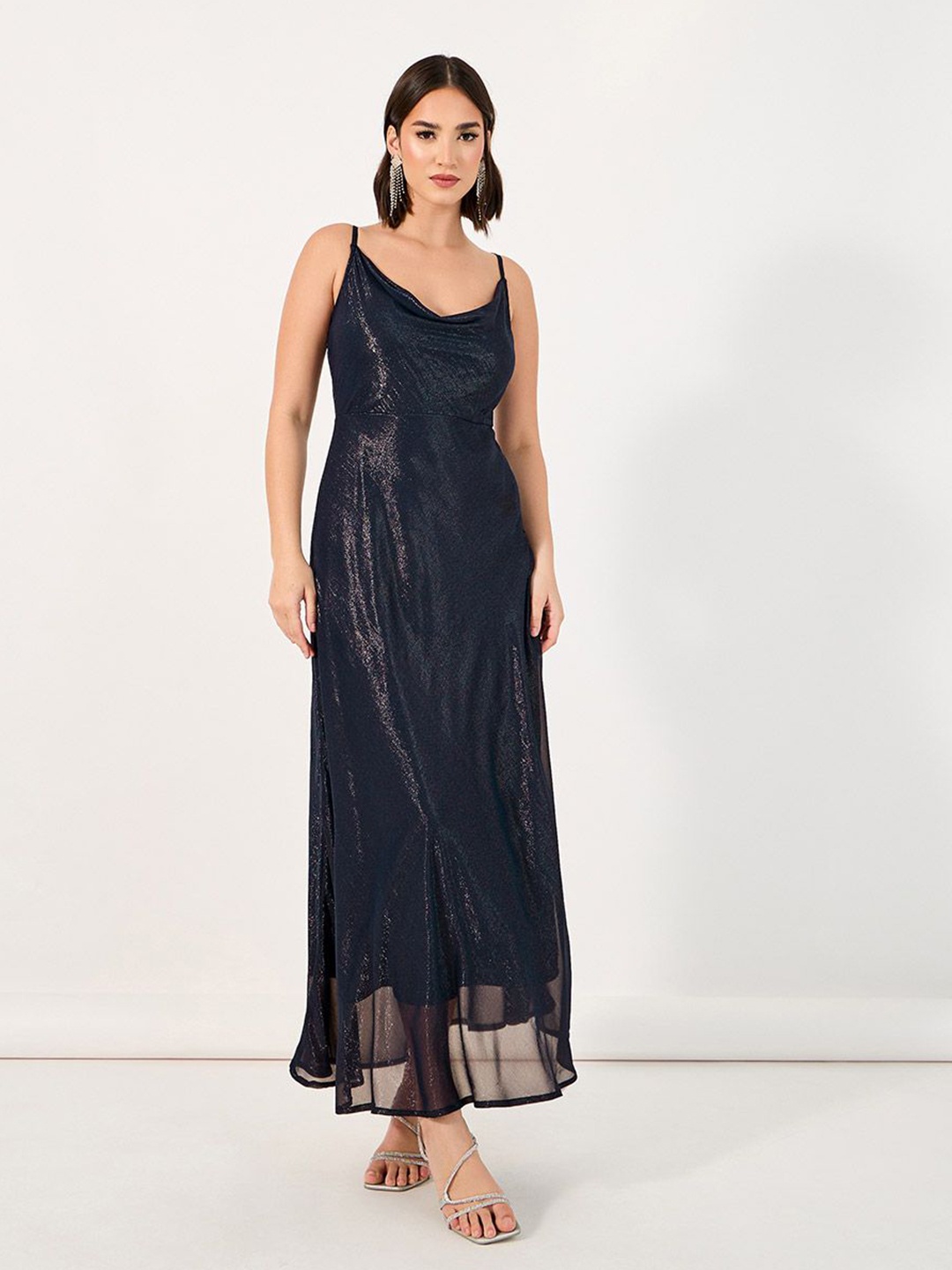 

Styli Cowl Neck Sleeveless A-Line Maxi Dress, Navy blue