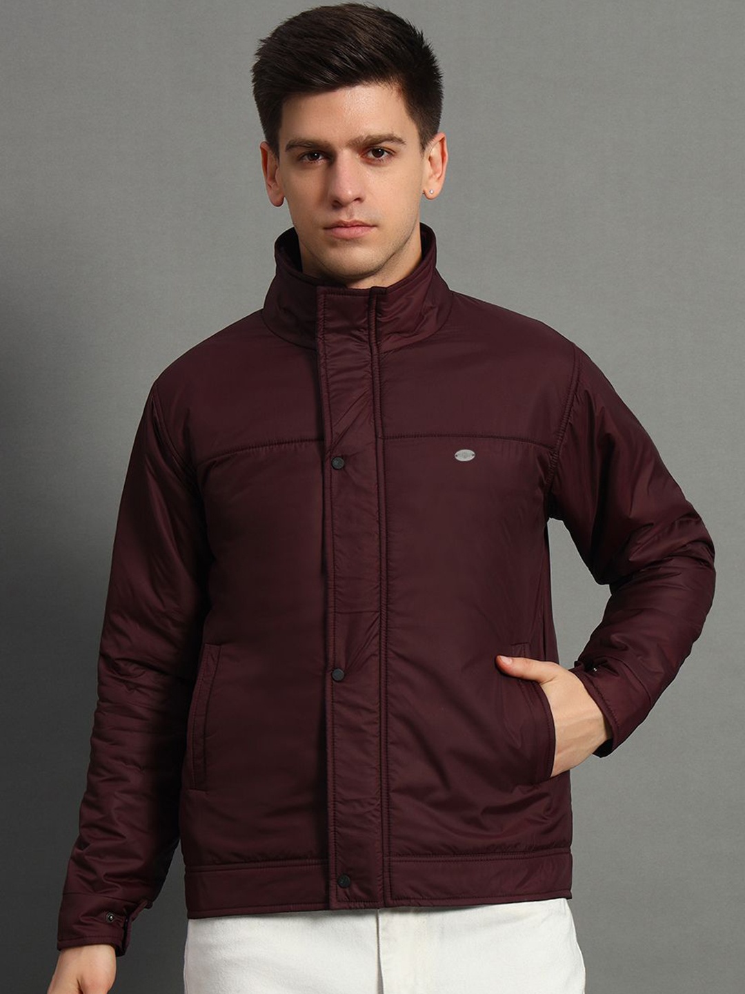 

GET GOLF Men Polyester Lightweight Quilted Jacket with Embroidered, Maroon