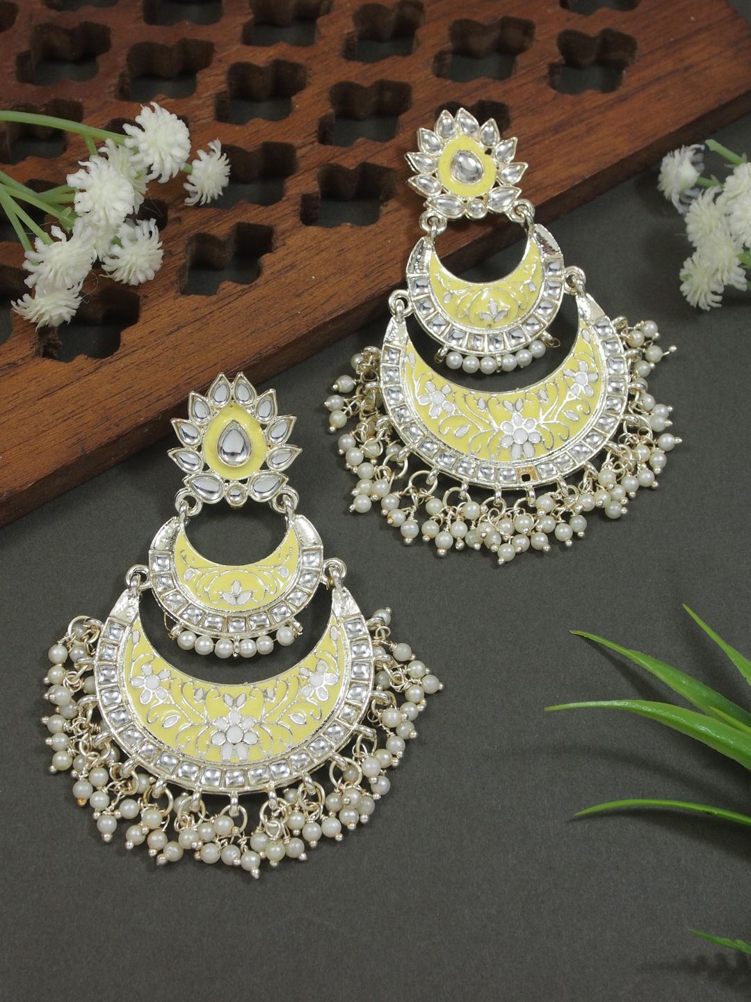 

I Jewels Contemporary Chandbalis Earrings, Yellow