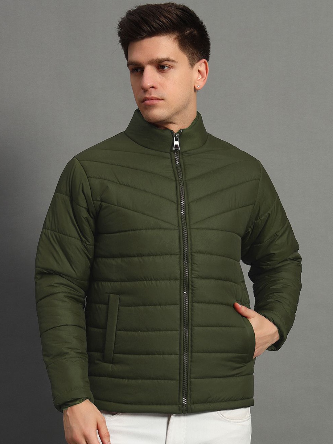 

GET GOLF Men Polyester Lightweight Quilted Jacket, Olive