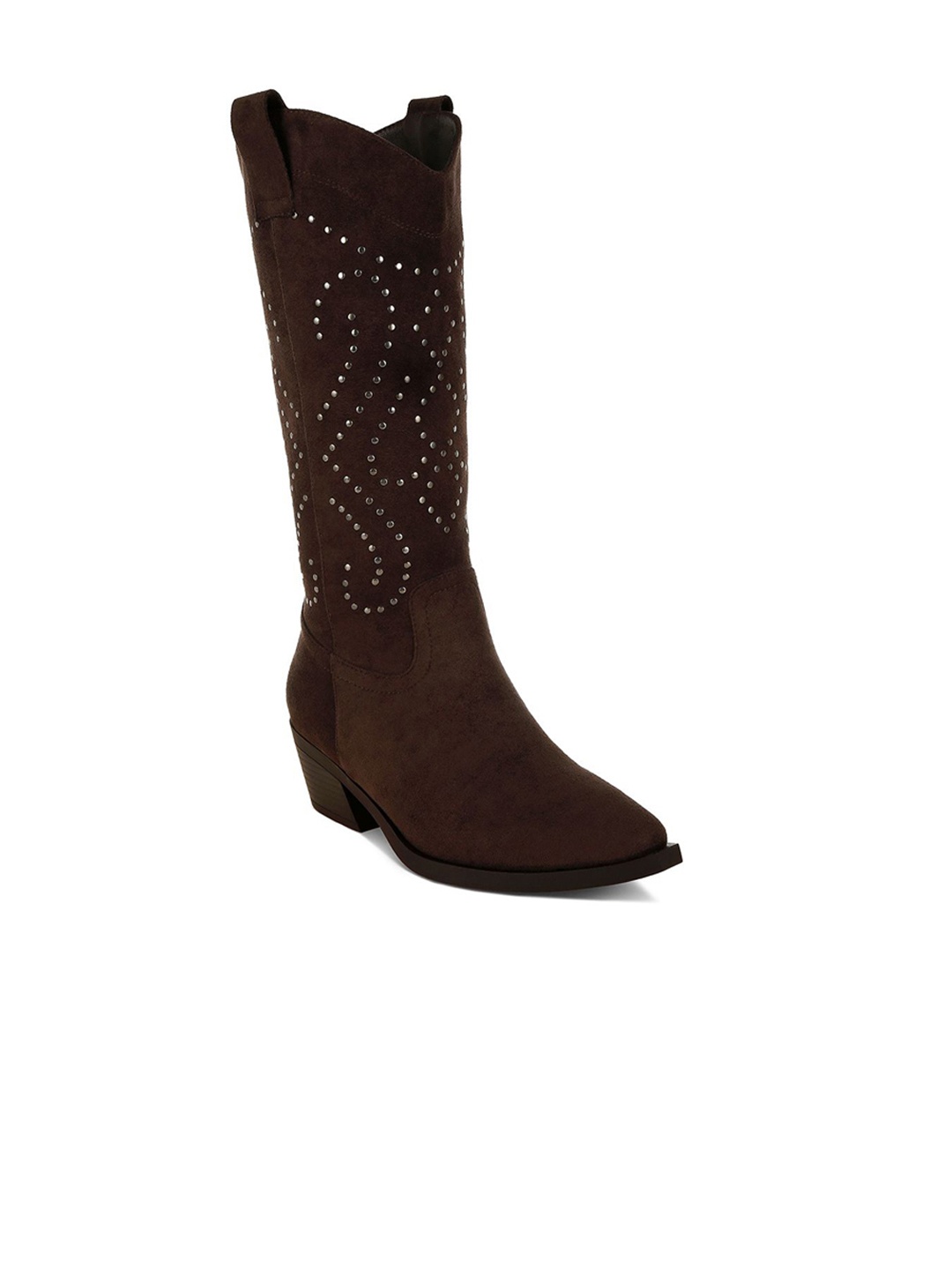 

RAG & CO Women Embellished Pointed Toe High-Top Cowboy Boots, Brown