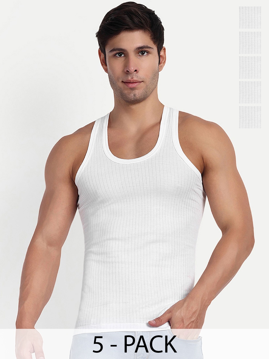 

KANSAL Pack Of 5 Men Cotton Innerwear Vests 17-PARKER_P5, White