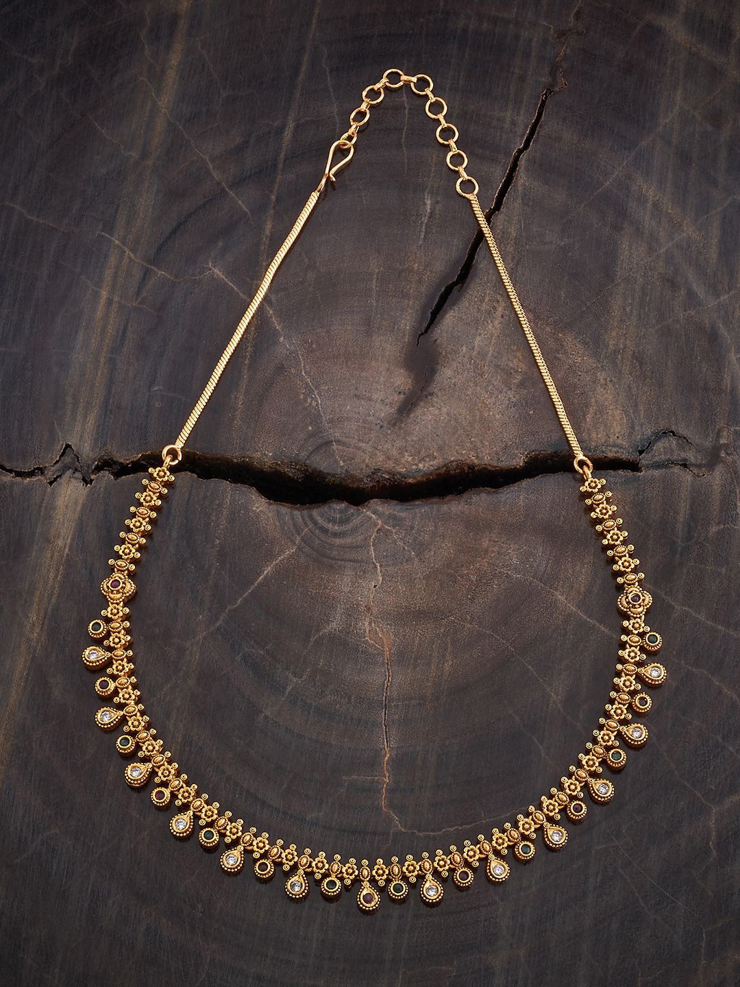 

Kushal's Fashion Jewellery Gold-Plated Stone Studded Antique Necklace