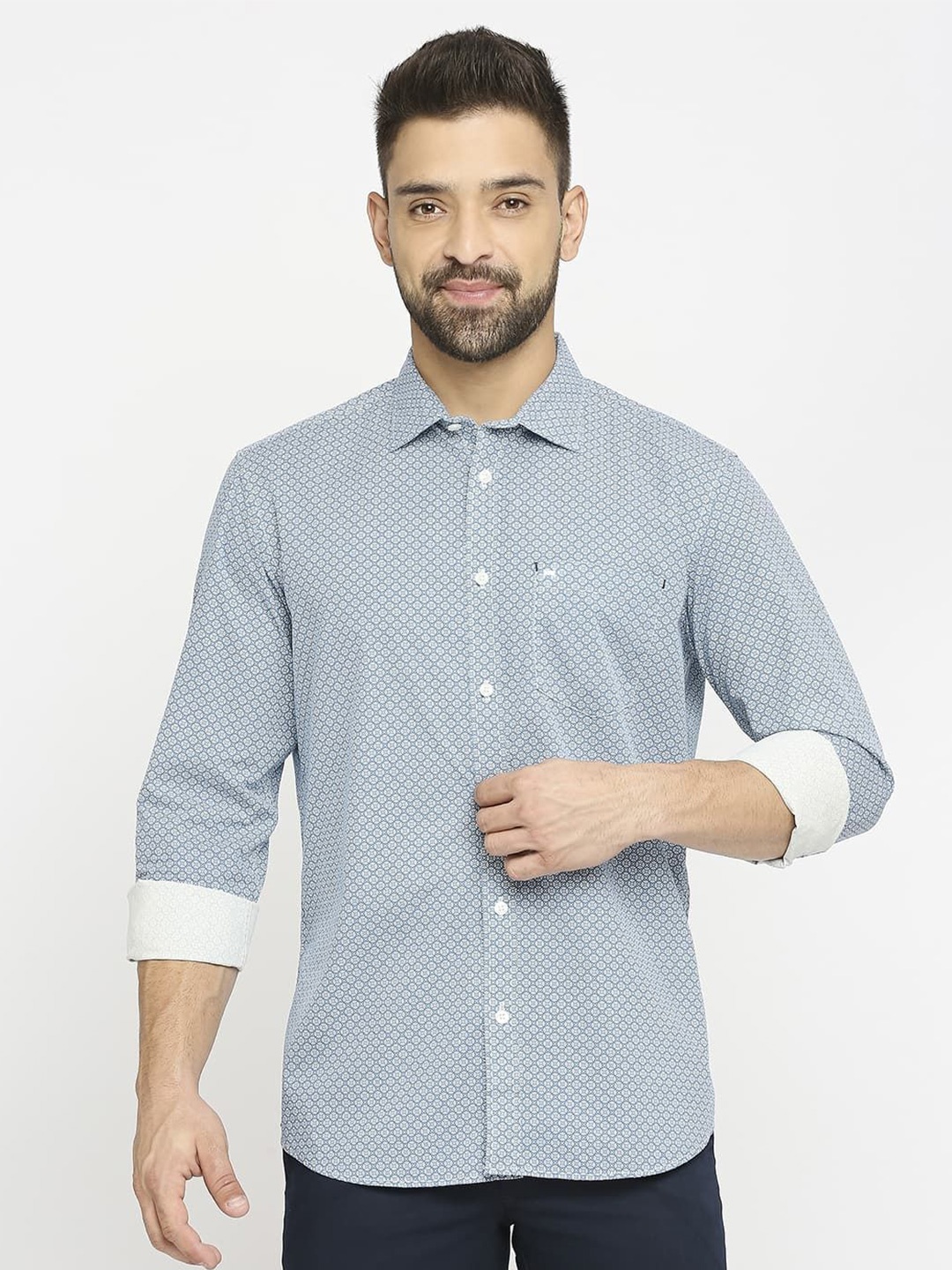 

Basics Men Slim Fit Opaque Printed Casual Shirt, Blue