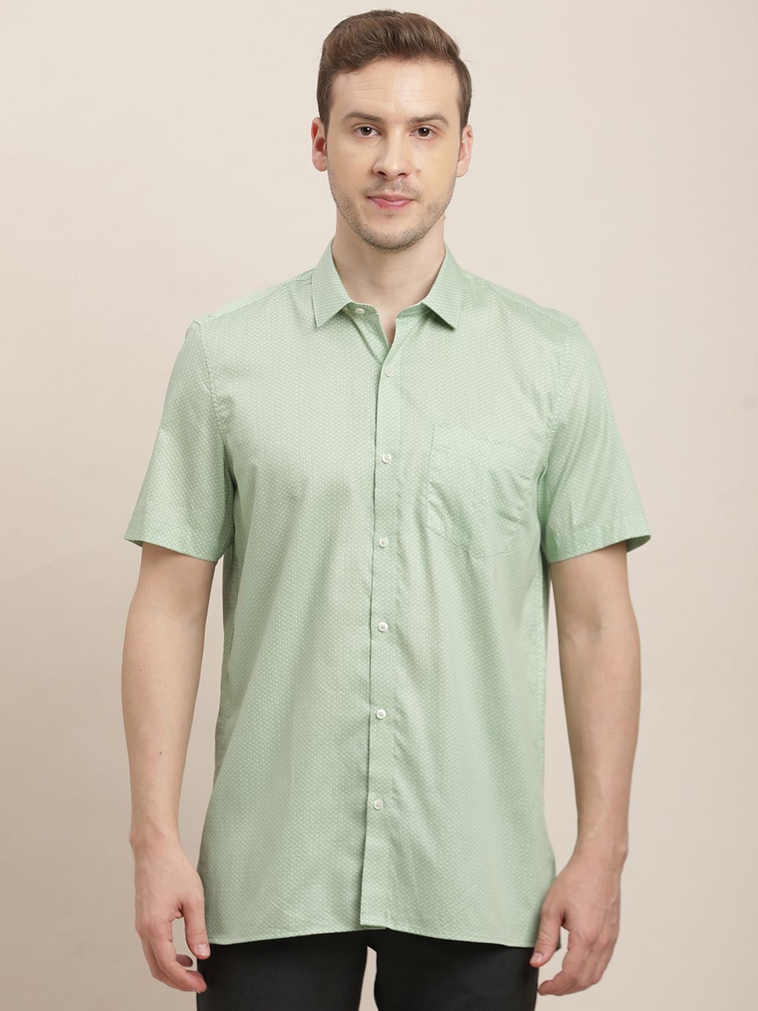 

Turtle Men Classic Opaque Printed Formal Shirt, Green