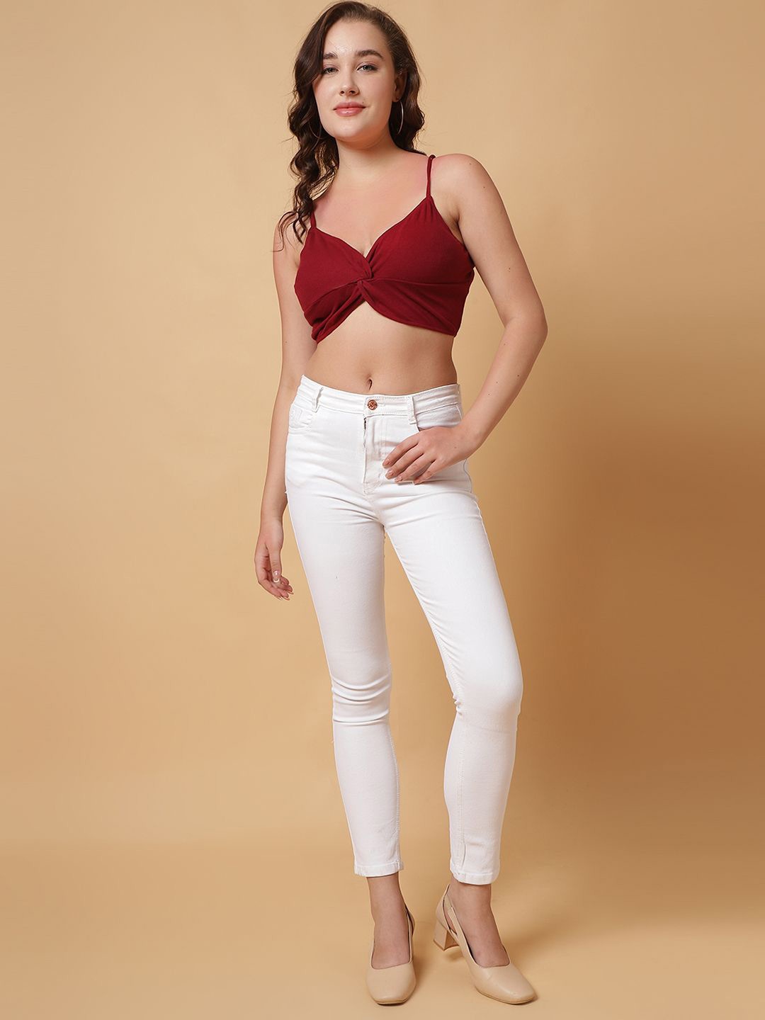 

Unifringe Women Twisted Wrap Crop Top, Maroon