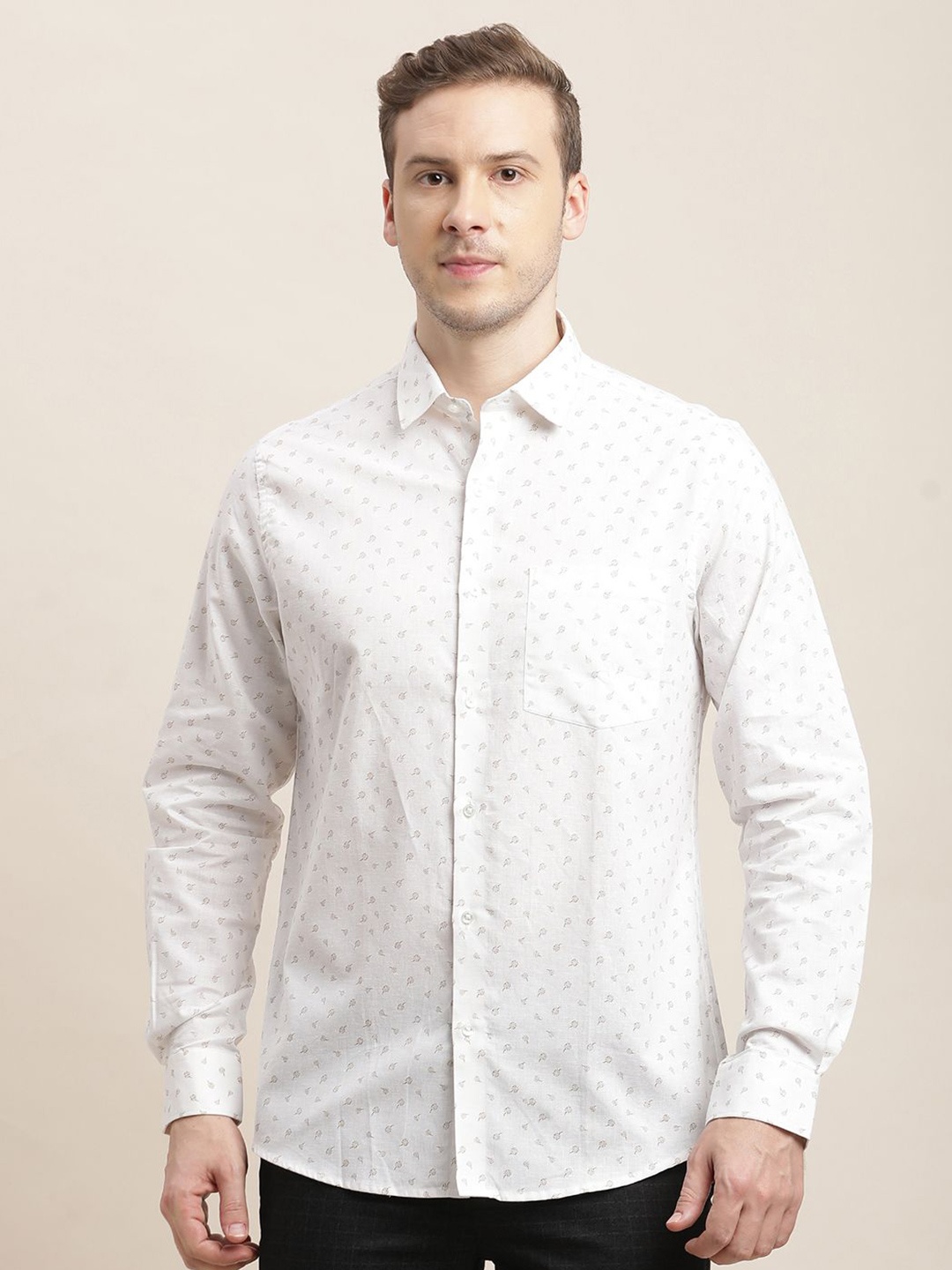 

Turtle Men Classic Slim Fit Opaque Printed Formal Shirt, White
